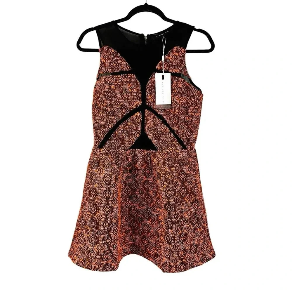 NWT Endless Rose Tweed Mini Dress Sheath Sleeveless Fit N Flare Size M Orange